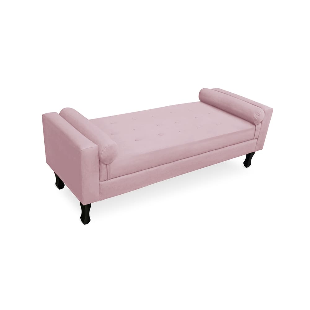 Recamier Calçadeira Fênix Baú Estofado Quarto Casal 140cm Suede Rosa Bebe - LM DECOR