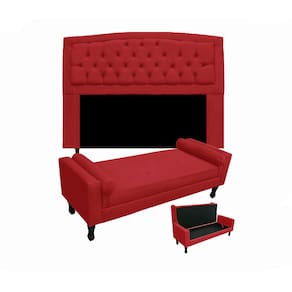 Conjunto Cabeceira Geovana + Calçadeira Fênix King 195cm Suede Vermelho - LM DECOR