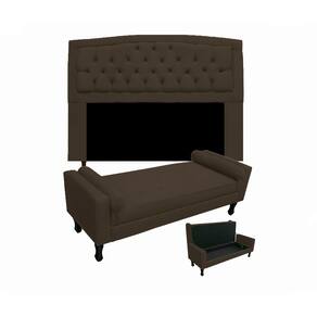 Conjunto Cabeceira Geovana + Calçadeira Fênix Queen 160cm Suede Marrom - LM DECOR