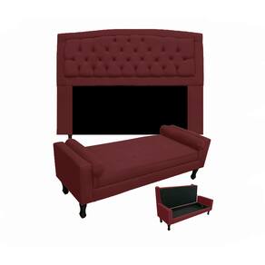 Cabeceira Geovana + Calçadeira Fênix Para Quarto King 195cm Suede Vermelho Bordo - LM DECOR