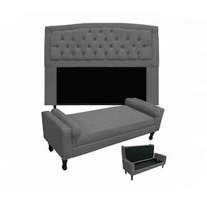 Cabeceira Geovana + Calçadeira Fênix Para Quarto Solteiro 90cm Suede Cinza - LM DECOR
