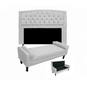 Conjunto Cabeceira Geovana + Calçadeira Fênix Solteiro 90cm Suede Branco - LM DECOR