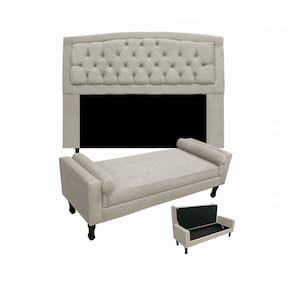 Conjunto Cabeceira Geovana + Calçadeira Fênix Queen 160cm Suede Bege - LM DECOR