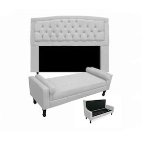 Conjunto Cabeceira Geovana + Calçadeira Fênix Queen 160cm Suede Branco - LM DECOR