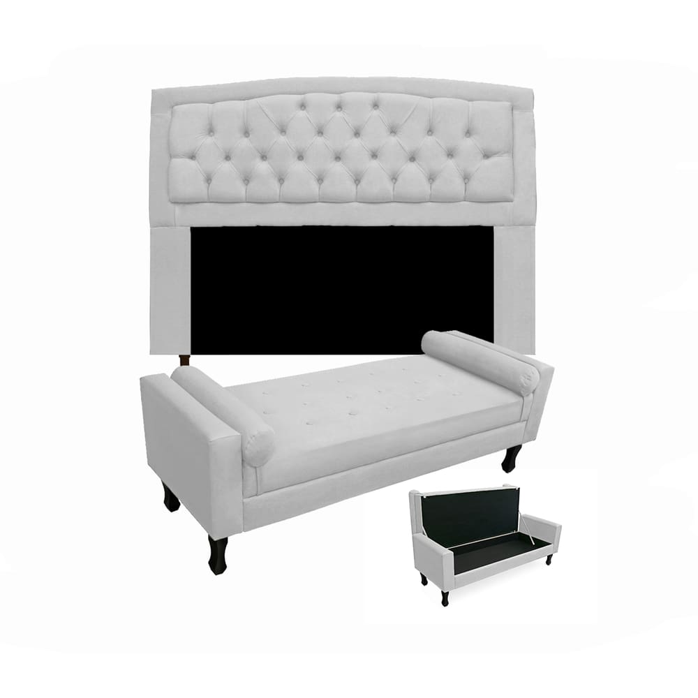 Cabeceira Geovana + Calçadeira Fênix Para Quarto King 195cm Suede Branco - LM DECOR