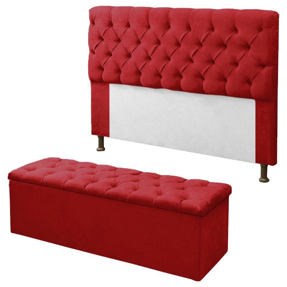Kit Cabeceira + Calçadeira Baú Mirage King 195cm Vermelho - LM DECOR