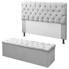 Kit Cabeceira + Calçadeira Baú Mirage Queen 160cm Branco - LM DECOR