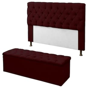 Kit Cabeceira + Calçadeira Baú Mirage King 195cm Vermelho Bordo - LM DECOR