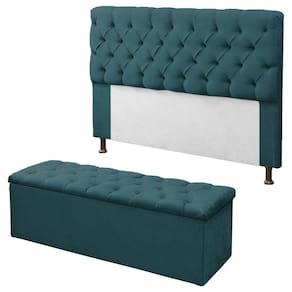 Kit Cabeceira + Calçadeira Baú Mirage Casal 140cm Azul Turquesa - LM DECOR