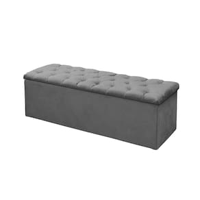 Calçadeira Baú P/ Box Solteiro 90cm Mirage c/ Capitonê Suede Cinza - LM DECOR