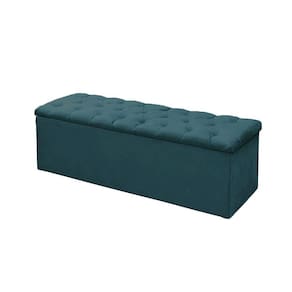 Calçadeira Baú P/ Box Queen 160cm Mirage c/ Capitonê Suede Azul Turquesa LM DECOR