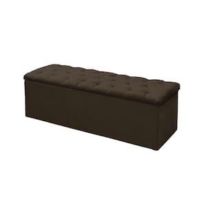 Calçadeira Baú P/ Box Solteiro 90cm Mirage c/ Capitonê Suede Marrom - LM DECOR