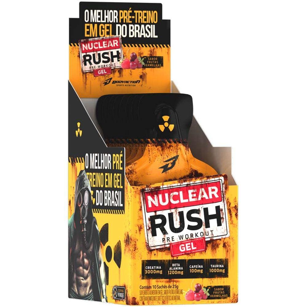 Nuclear Rush Pré Treino Gel cx 10 Saches Bodyaction Frutas