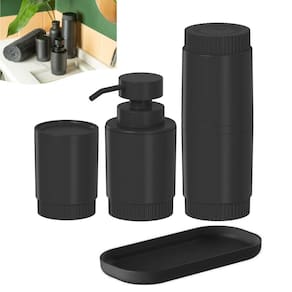 Kit Dispenser Porta Sabonete Líquido Suporte Escova Dente Algodão Bandeja Banheiro Preto Fosco - Ou
