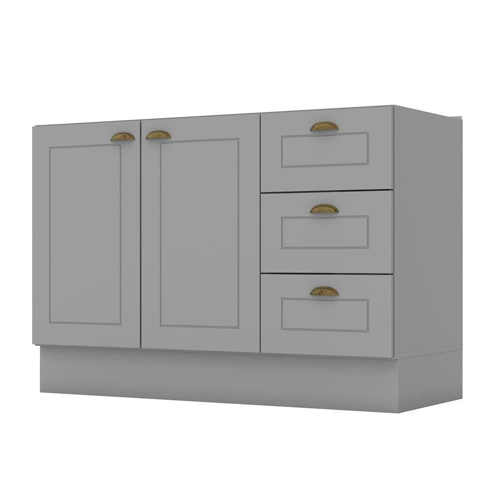 Balcão 02 Portas 03 Gavetas 120cm Americana Flex Cinza Henn