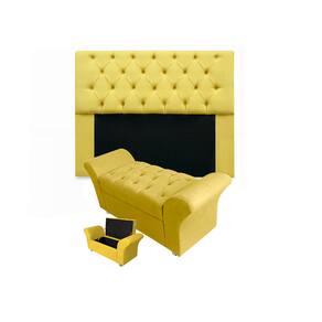 Conjunto Cabeceira Mirage e Calçadeira Baú Veneza Solteiro 90 cm Suede Amarelo - LM DECOR