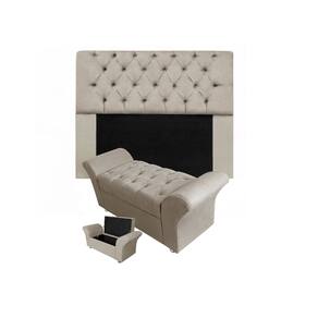 Kit Cabeceira Mirage e Calçadeira Baú Veneza Queen 160 cm Suede Bege - LM DECOR