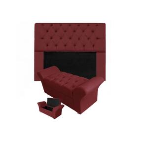 Conjunto Cabeceira Mirage e Calçadeira Baú Veneza Casal 140 cm Suede Vermelho Bordo - LM DECOR