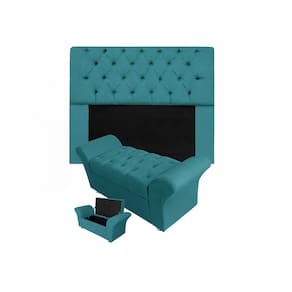 Conjunto Cabeceira Mirage e Calçadeira Baú Veneza King 195 cm Suede Azul Turquesa - LM DECOR