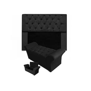 Kit Cabeceira Mirage e Calçadeira Baú Veneza Queen 160 cm Suede Preto - LM DECOR