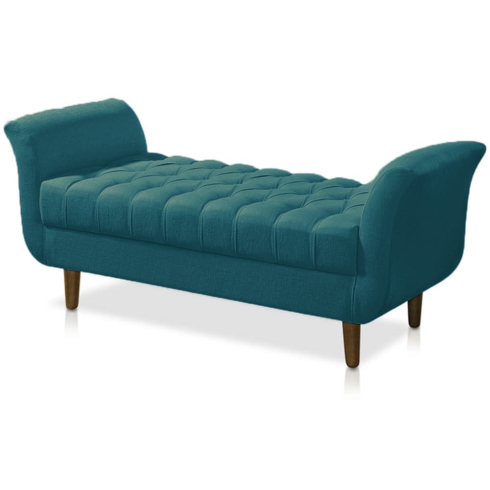 Recamier Calçadeira 02 Lugares 150cm Capitonê Grecia Suede Azul Turquesa - LM DECOR
