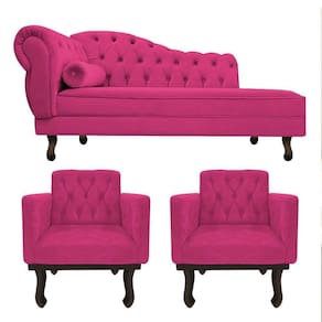 Kit Diva Recamier Diana 130Cm Lado Direito E 02 Poltronas Classic Suede Pink