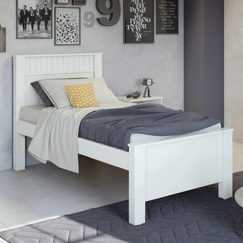 Cama De Solteiro Madeira Em Mdp E Branco Athenas Branco