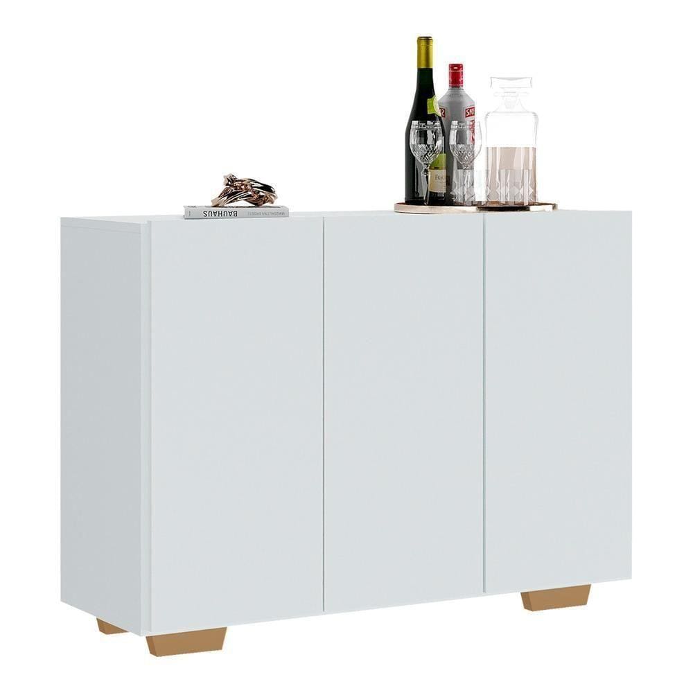 Aparador Buffet 3 Portas Com Pés Quadrados Veneza Multimóveis V1010 Branco/Natural Branco/Natural