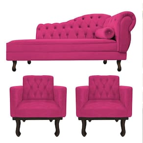 Kit Diva Recamier Diana 160Cm Lado Esquerdo E 02 Poltronas Classic Suede Pink