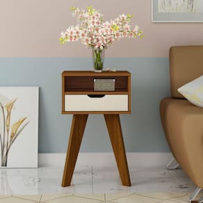 Mesa De Apoio Para Sala Com 1 Gaveta Artely VIP Cedro E Off White