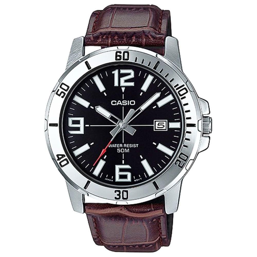 Relógio CASIO masculino couro prata MTP-VD01L-1BVUDF
