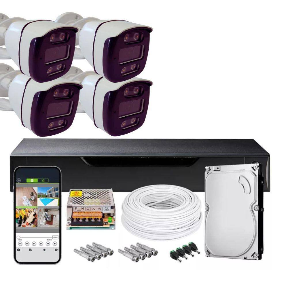 Kit Cftv Dvr 8 Canais 04 Cameras Collors 1080P 3.6Mm Hd500Gb