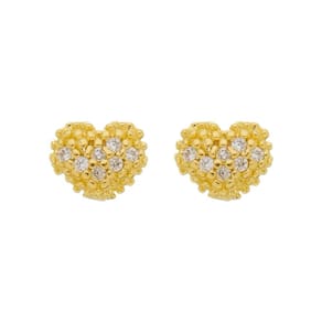 Brinco Mini Coração com Micro Zircônia Folheado em Ouro 18K