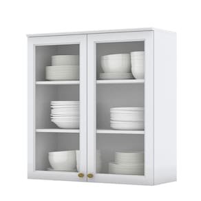 Armário Aéreo 02 Portas de Vidro 80cm Americana Branco Henn