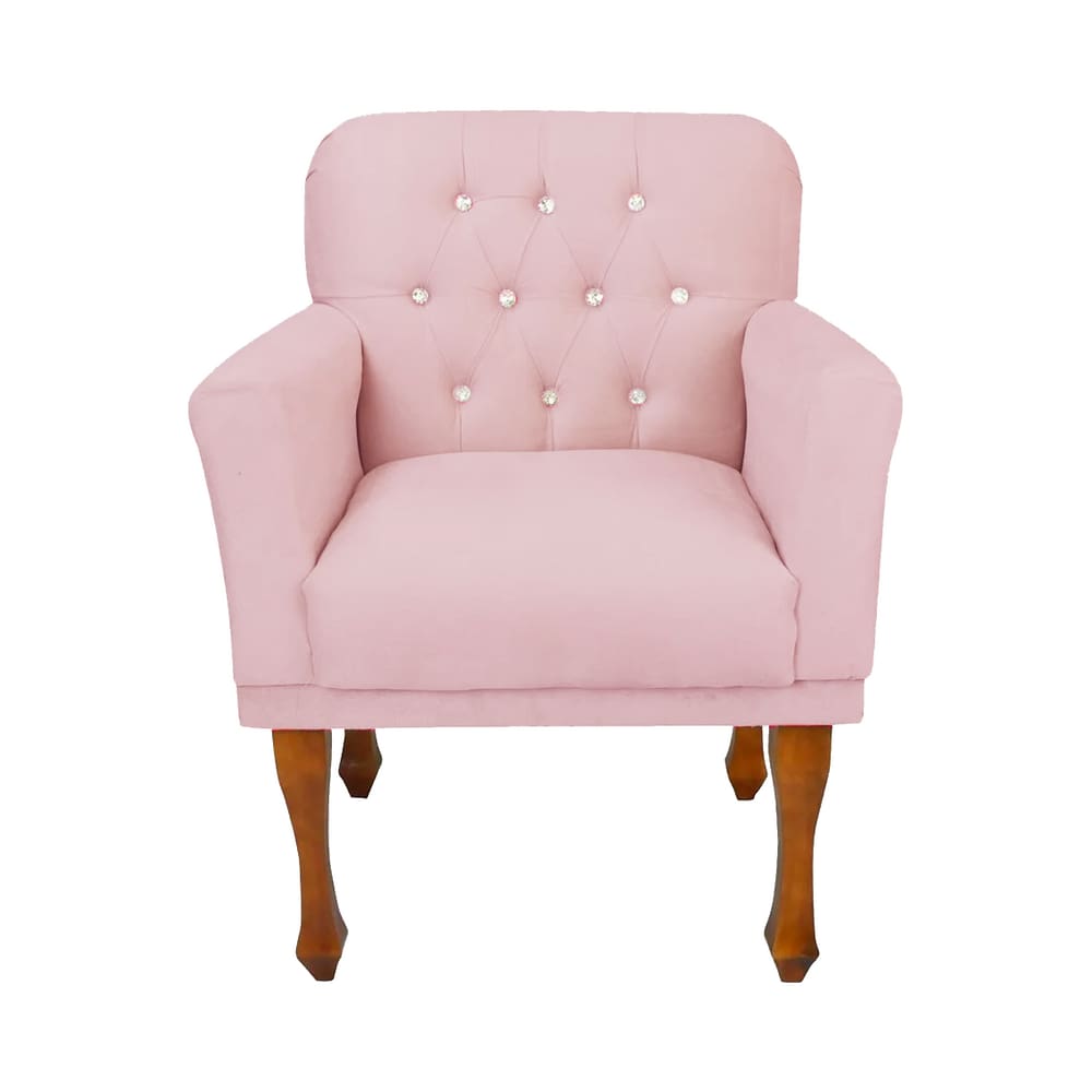 Poltrona Decorativa Para Sala de Estar Anitta Suede Rosa Bebe LM DECOR
