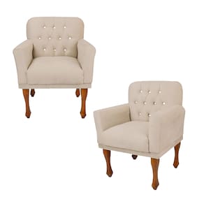 Conjunto 2 Cadeira Poltrona Estofada Com Botões de Strass Anitta Suede Bege LM DECOR