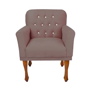 Poltrona Cadeira Estofada Botões de Strass Para Sala de Visitas Anitta Suede Rose LM DECOR