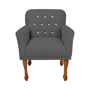 Poltrona Cadeira Estofada Botões de Strass Para Sala de Visitas Anitta Suede Cinza LM DECOR