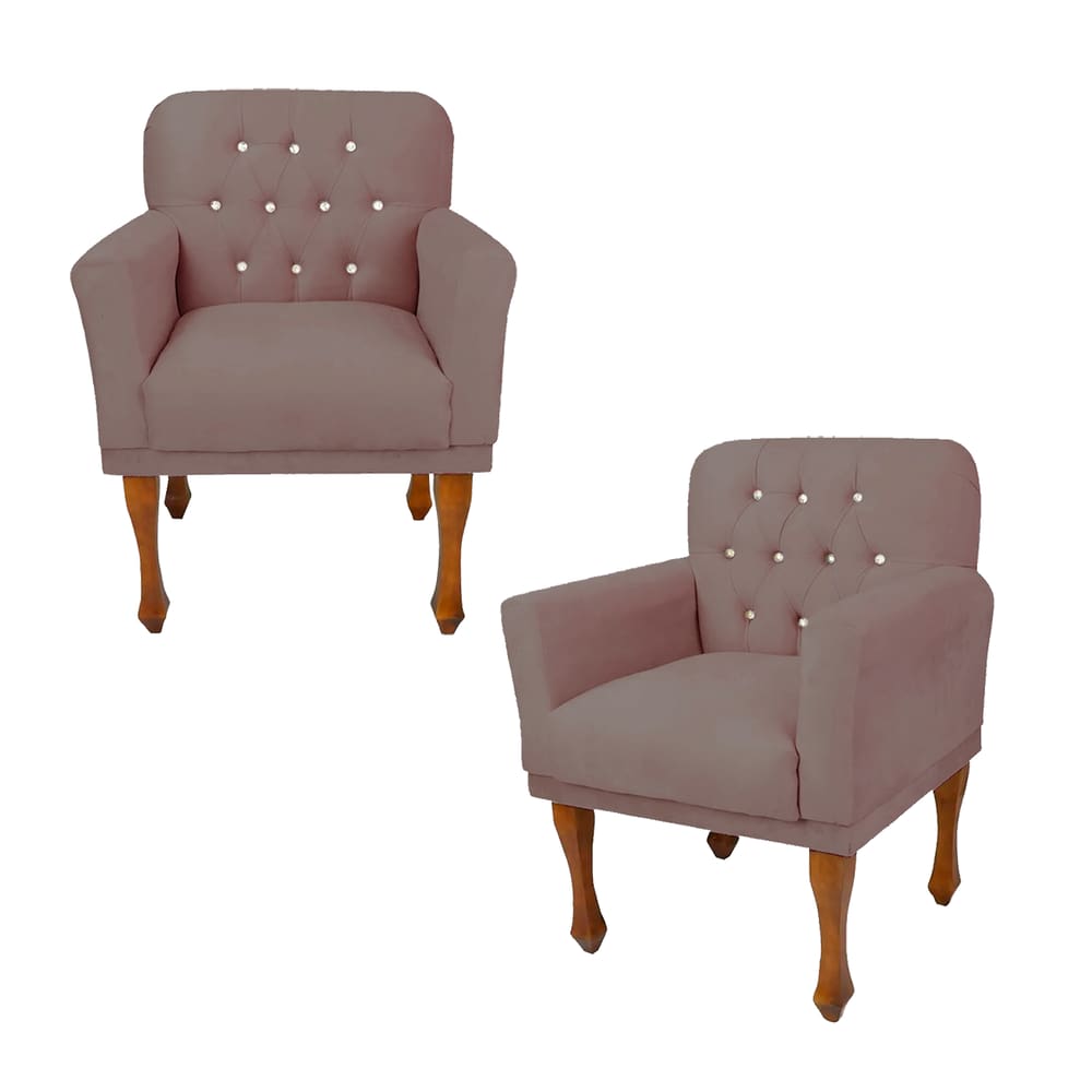Conjunto 2 Cadeira Poltrona Estofada Para Sala Anitta Suede Rose LM DECOR
