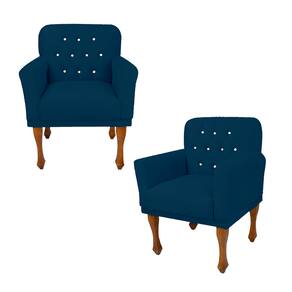 Jogo 2 Cadeira Poltrona Decorativa Com Botões De Strass Anitta Suede Azul Marinho LM DECOR