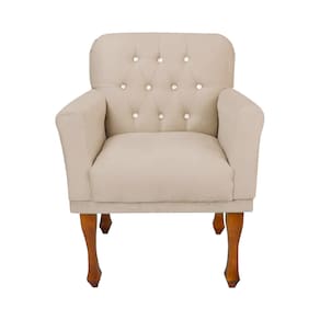 Poltrona Decorativa Estofada Com Botões De Strass Anitta Corano Bege LM DECOR
