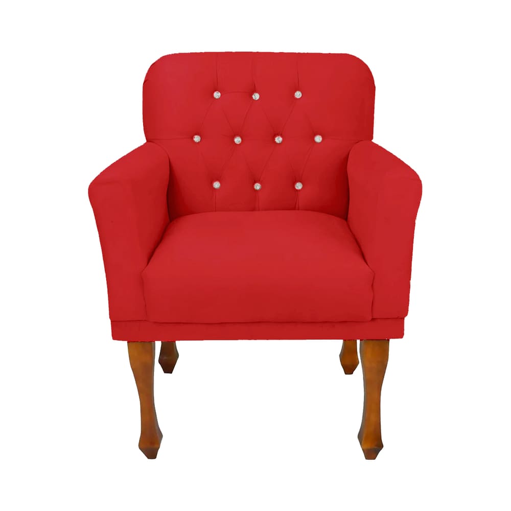 Poltrona Decorativa Estofada Com Botões De Strass Anitta Corano Vermelho LM DECOR