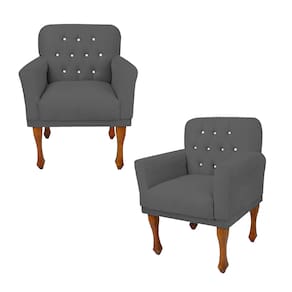 Jogo 2 Cadeira Poltrona Decorativa Com Botões De Strass Anitta Suede Cinza LM DECOR
