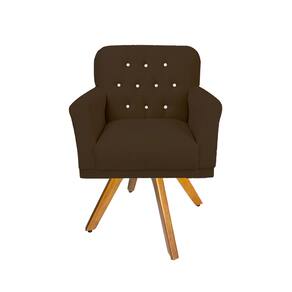Poltrona Estofada Com Base Giratória de Madeira Para Recepção Anitta Suede Marrom LM DECOR