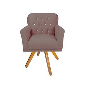 Poltrona Estofada Com Base Giratória de Madeira Para Recepção Anitta Suede Rose LM DECOR