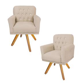 Kit 2 Poltronas Decorativas Base Giratória de Madeira Quarto Anitta Corano Bege LM DECOR