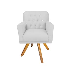 Poltrona Decorativa Estofada Com Base Giratória de Madeira Anitta Corano Branco LM DECOR