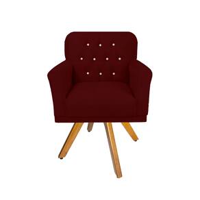 Poltrona Estofada Com Base Giratória de Madeira Para Recepção Anitta Suede Vermelho Bordo LM DECOR