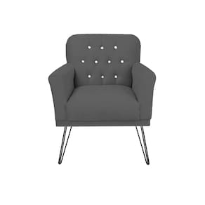 Poltrona Decorativa Para Sala de Espera Pés de Ferro Anitta Suede Cinza - LM DECOR