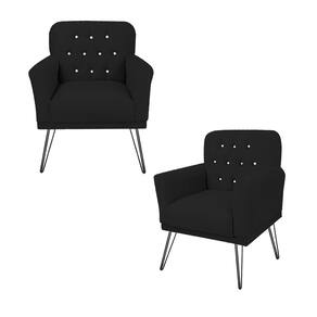 Combo 2 Poltronas Decorativa Para Quarto Closet Pés de Ferro Anitta Corano Preto - LM DECOR